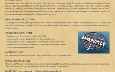MDP on Insolvency and Bankruptcy Code, 2016 on August 17-18, 2018